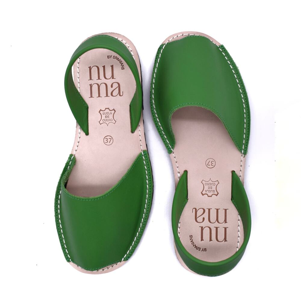 Leather Flat Sandals Grass | Handmade in Spain | Lightweight Sole